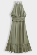 Viskose Sommerkleid mit Rückenausschnitt — Khaki – LACLARA mediterrane Mode