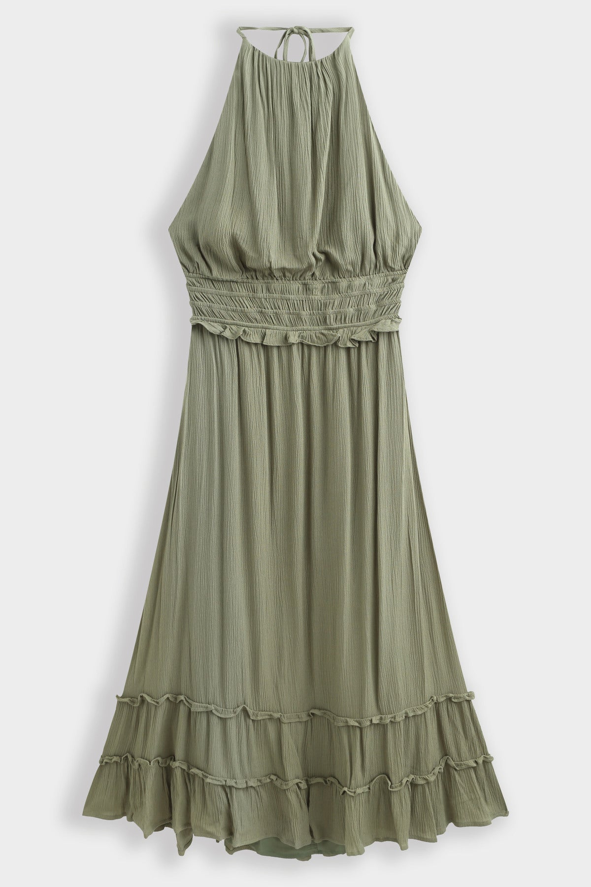 Viskose Sommerkleid mit Rückenausschnitt — Khaki – LACLARA mediterrane Mode