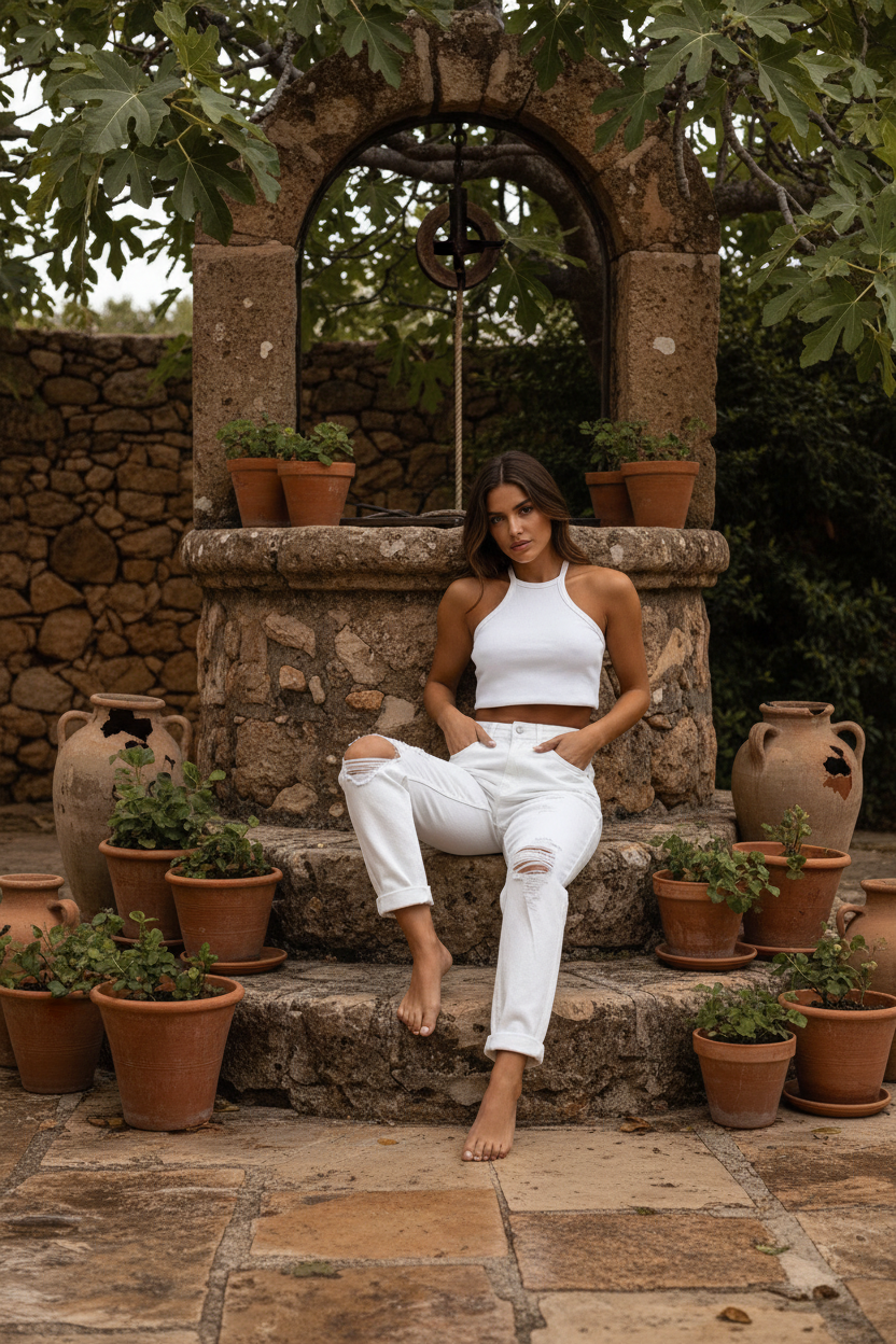 White Ripped Mom Jeans – Rückansicht