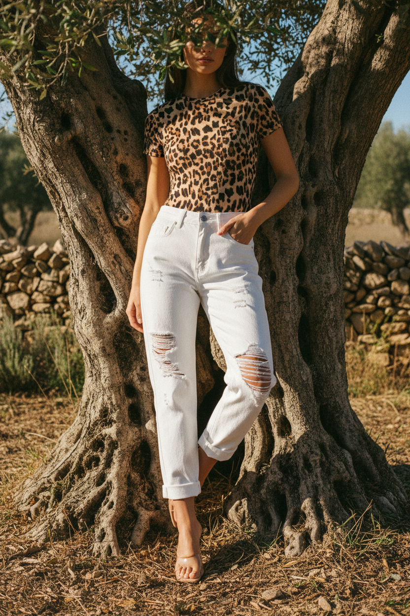 White Ripped Mom Jeans – Model