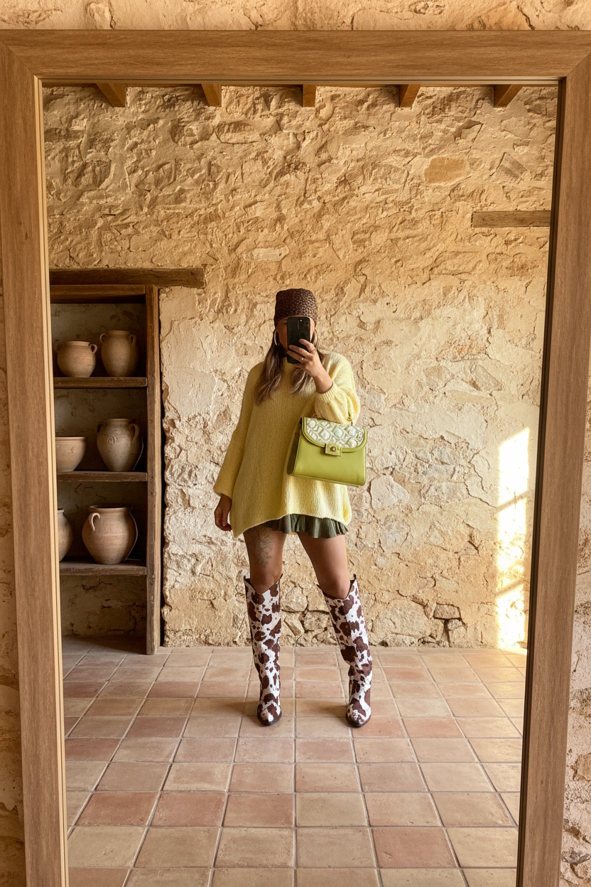 Western Cowboy Boots – Kuhprint Braun/Weiß – LACLARA mediterrane Mode