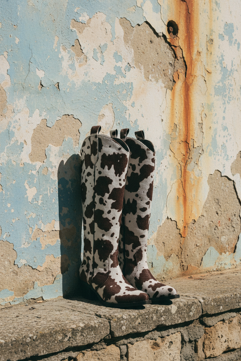 Western Cowboy Boots – Kuhprint Braun/Weiß – LACLARA mediterrane Mode