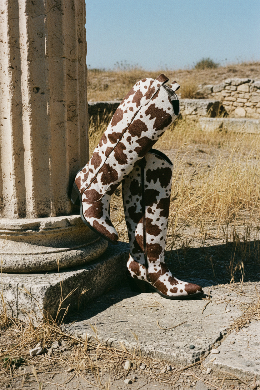 Western Cowboy Boots – Kuhprint Braun/Weiß – LACLARA mediterrane Mode