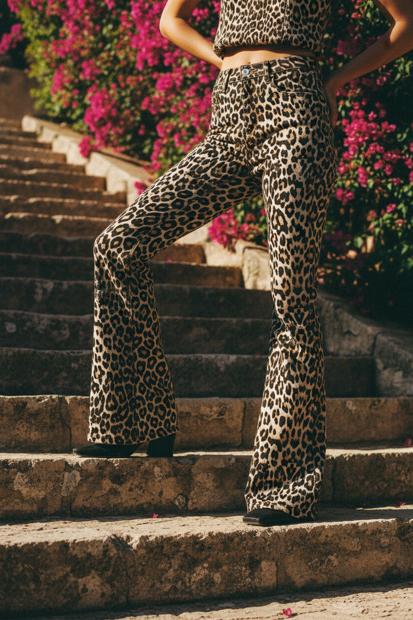 Flared Jeans Leopard Print Bio-Baumwolle – LACLARA mediterrane Mode