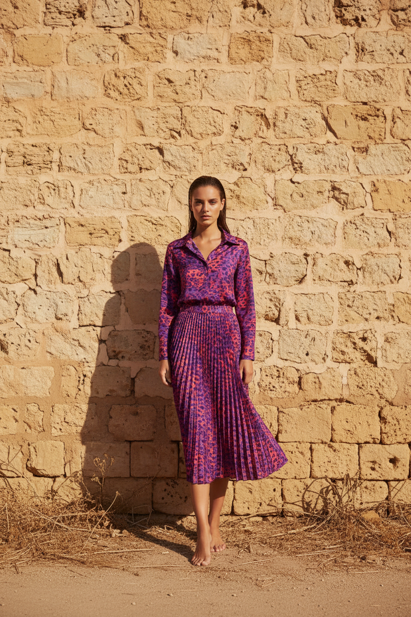 Plisseerock Leopard – Pink & Lila – LACLARA mediterrane Mode