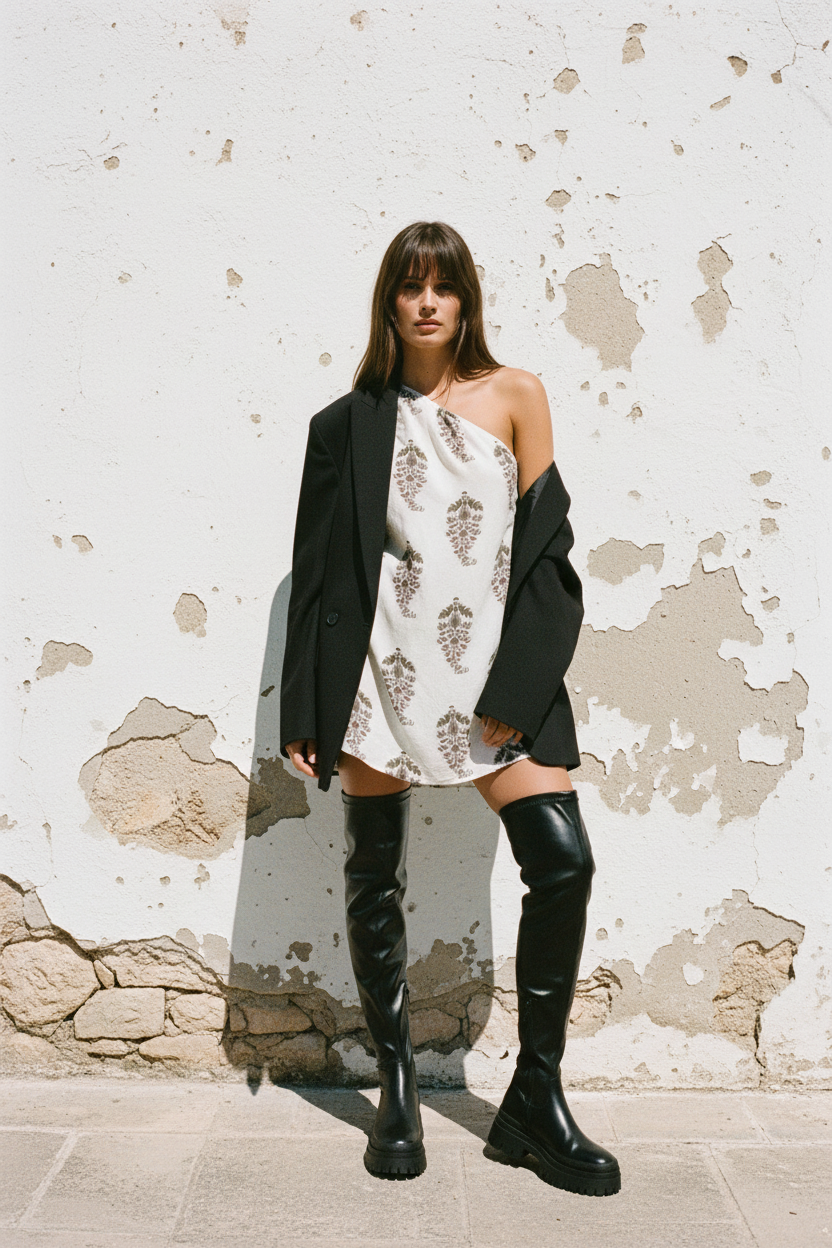 Overknee Boots Schwarz Chunky-Sohle Kunstleder – LACLARA mediterrane Mode