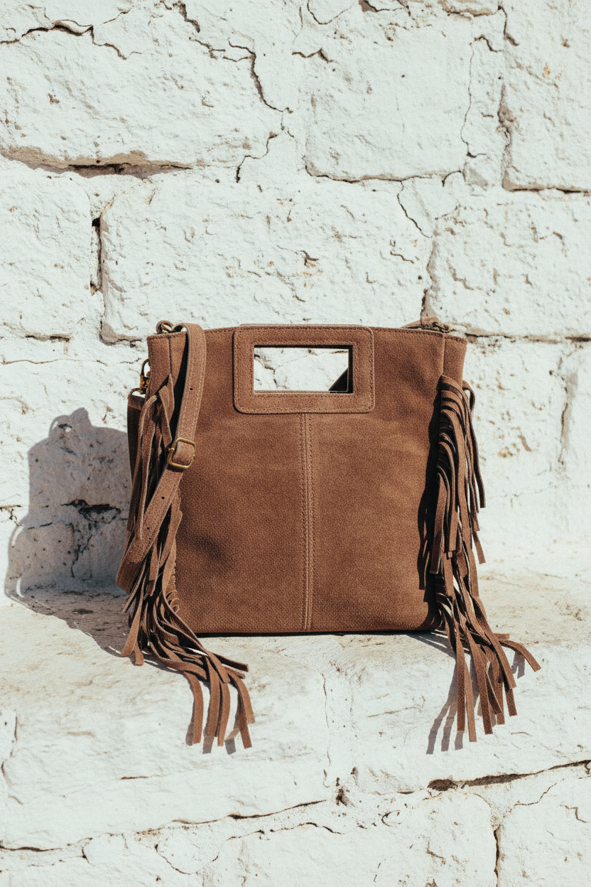 Boho Handtasche mit Fransen – Echtleder Braun – LACLARA mediterrane Mode
