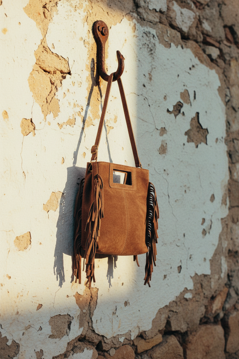 Boho Handtasche mit Fransen – Echtleder Braun – LACLARA mediterrane Mode