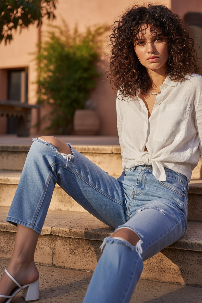 Boyfriend Jeans Destroyed Hellblau – LACLARA mediterrane Mode