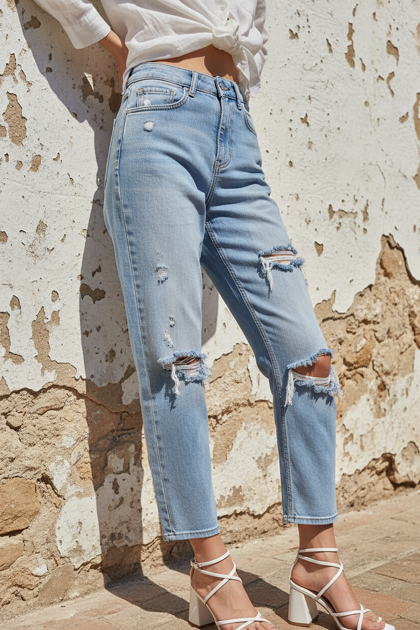Boyfriend Jeans Destroyed Hellblau – LACLARA mediterrane Mode