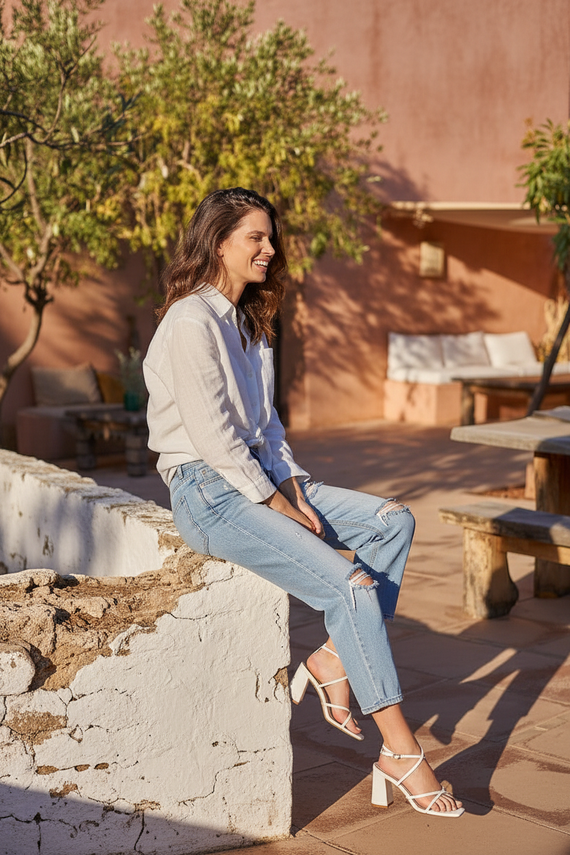 Boyfriend Jeans Destroyed Hellblau – LACLARA mediterrane Mode