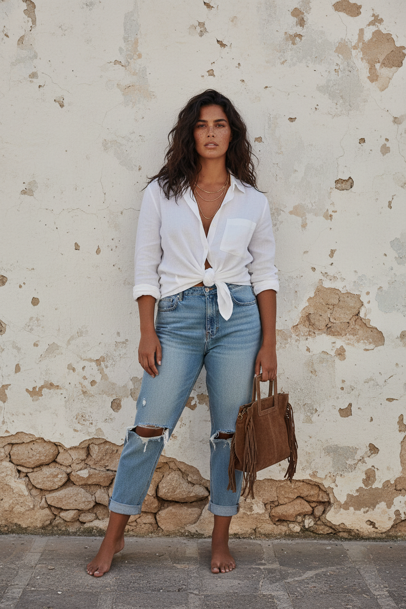Boyfriend Jeans Destroyed Hellblau – LACLARA mediterrane Mode