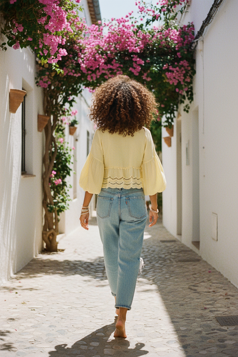 Boho Bluse „Limoncello“ — Zitronengelb mit Häkeldetails – LACLARA mediterrane Mode