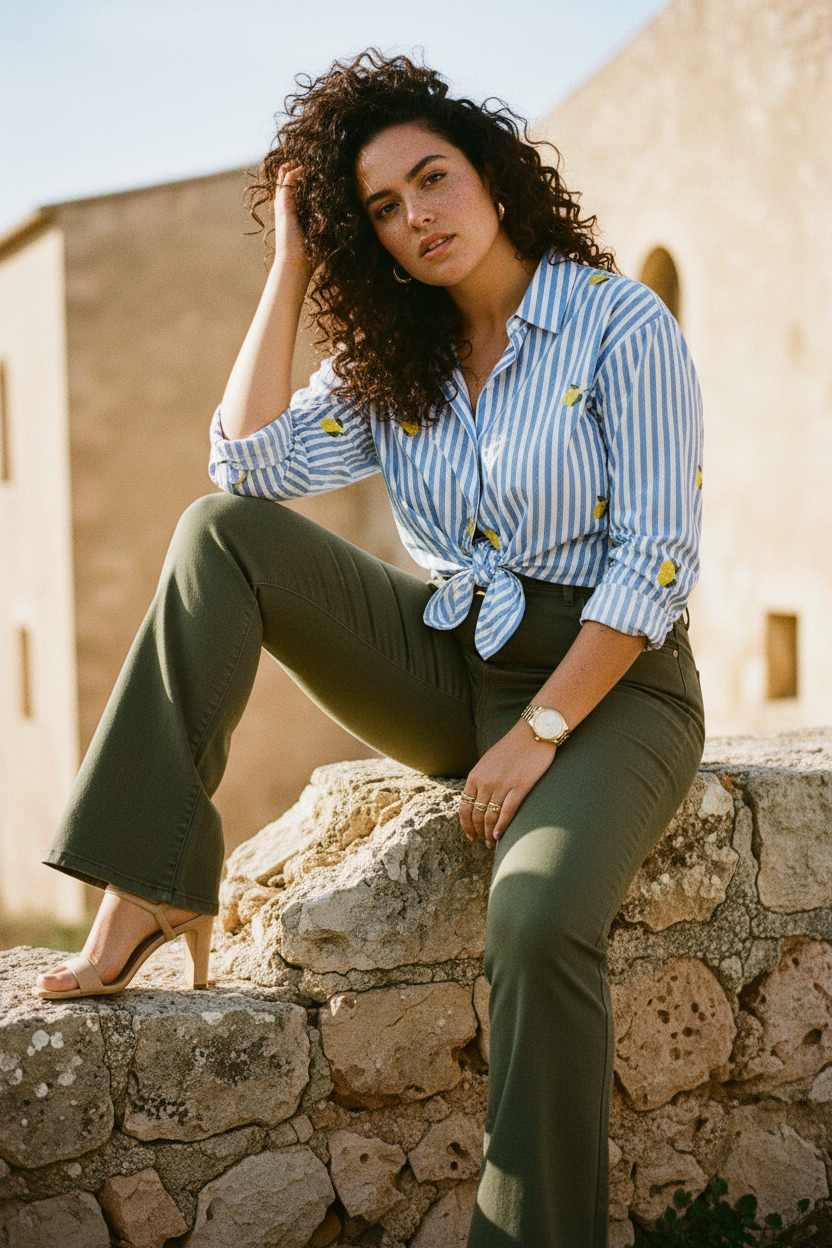 Push-Up Flared Hose Oliv — High Waist Bootcut – LACLARA mediterrane Mode