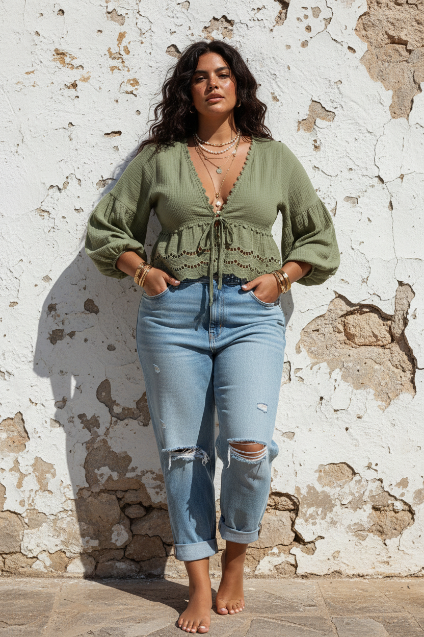 Boho Bluse Khaki Produktbild
