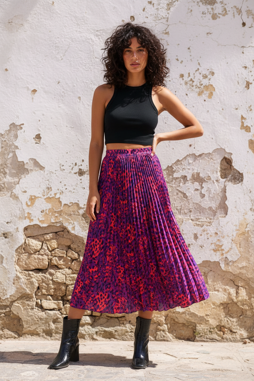 Plisseerock Leopard – Pink & Lila – LACLARA mediterrane Mode
