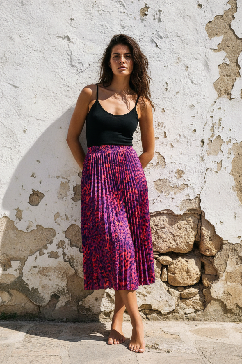 Plisseerock Leopard – Pink & Lila – LACLARA mediterrane Mode