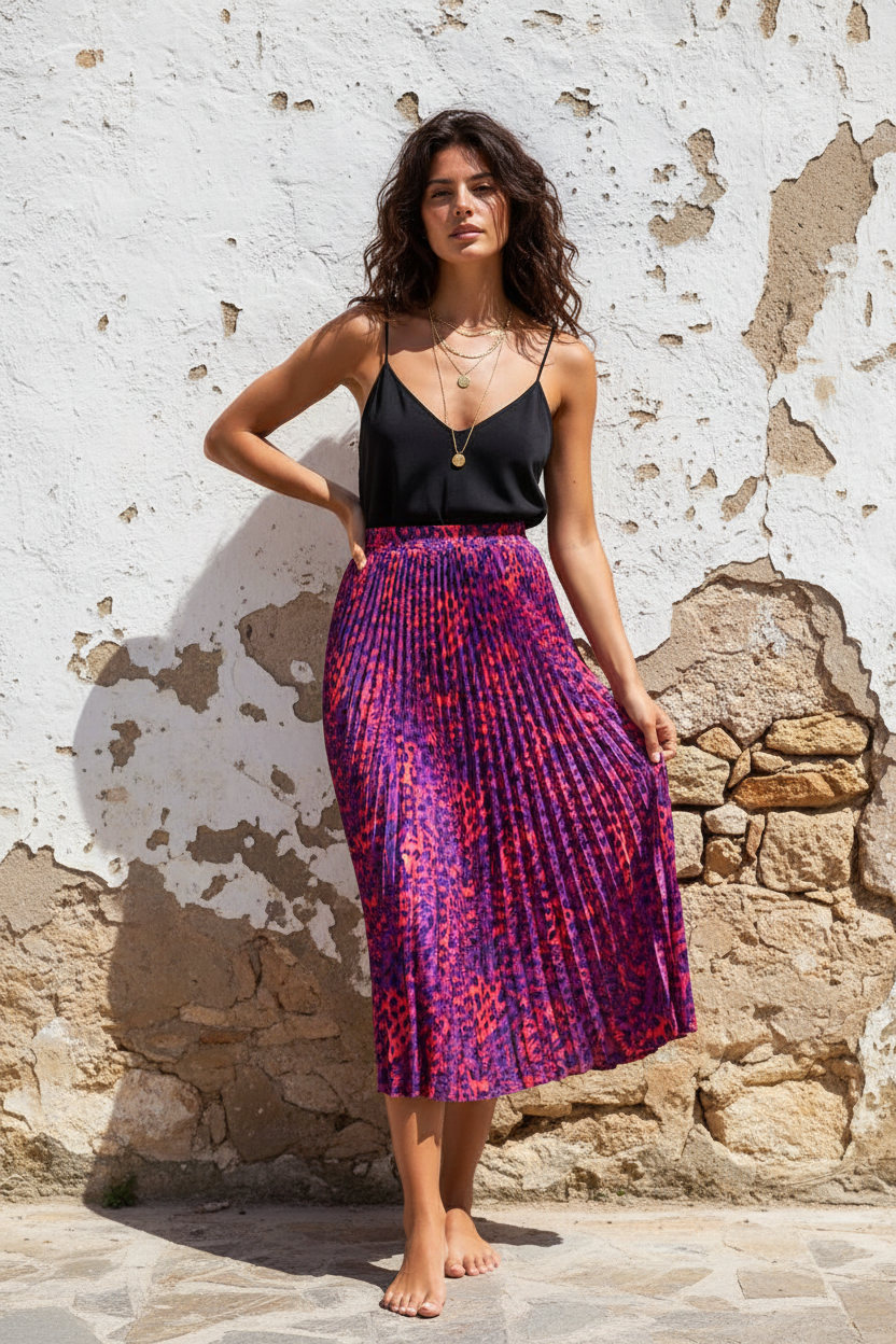 Plisseerock Leopard – Pink & Lila – LACLARA mediterrane Mode