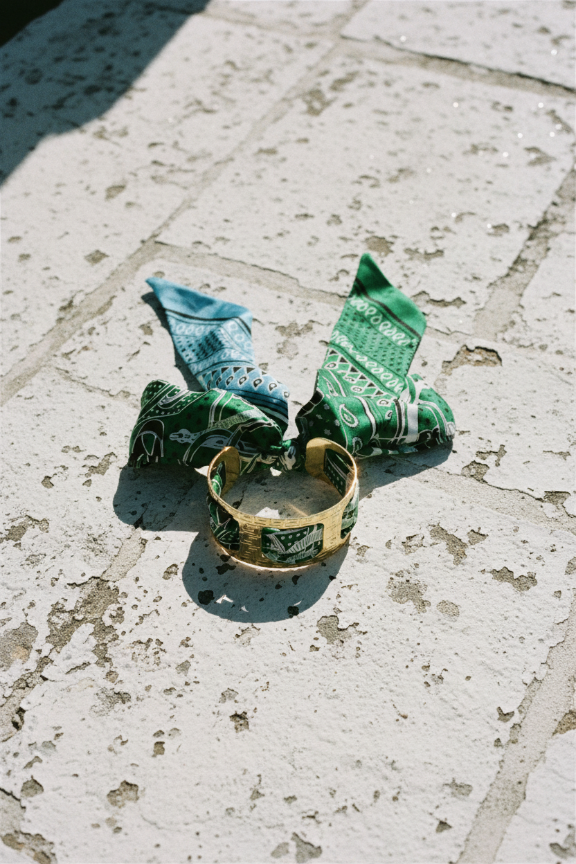 Gold Armband mit Tuch Grün – LACLARA mediterrane Mode