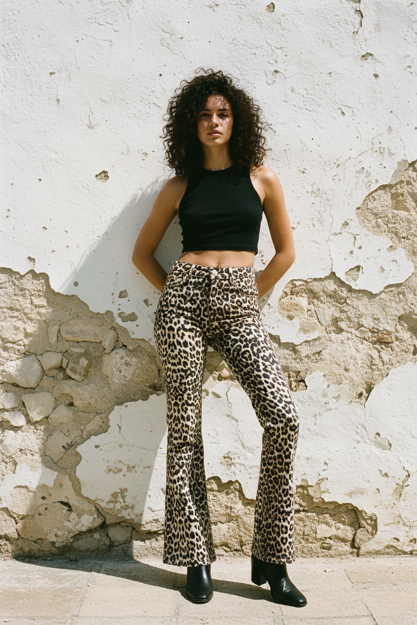 Flared Jeans Leopard Print Bio-Baumwolle – LACLARA mediterrane Mode
