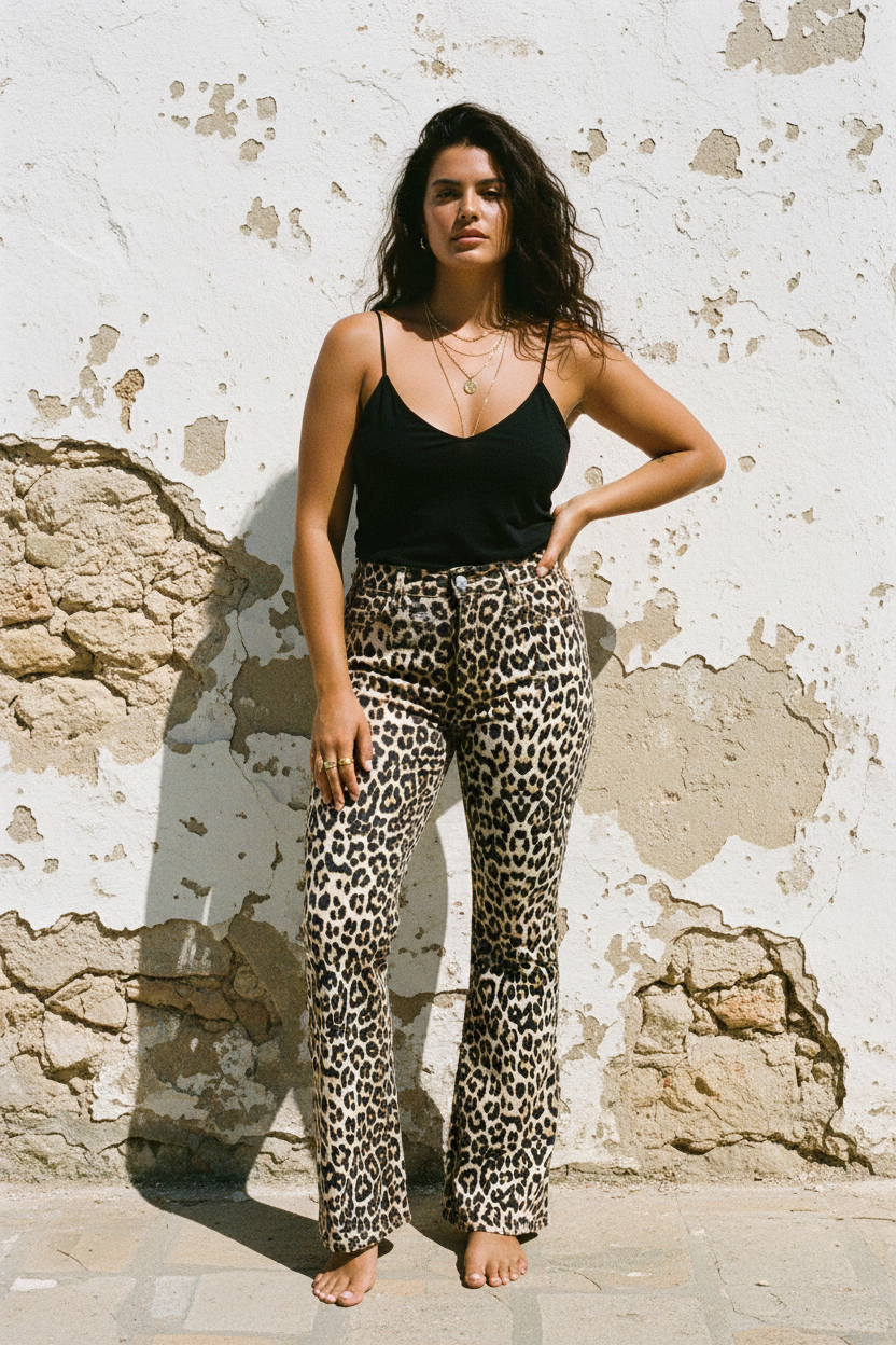 Flared Jeans Leopard Print Bio-Baumwolle – LACLARA mediterrane Mode