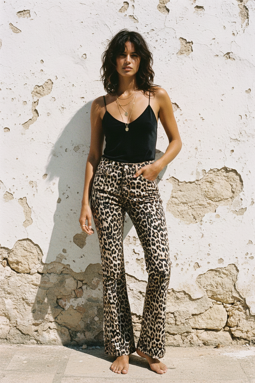 Flared Jeans Leopard Print Bio-Baumwolle – LACLARA mediterrane Mode