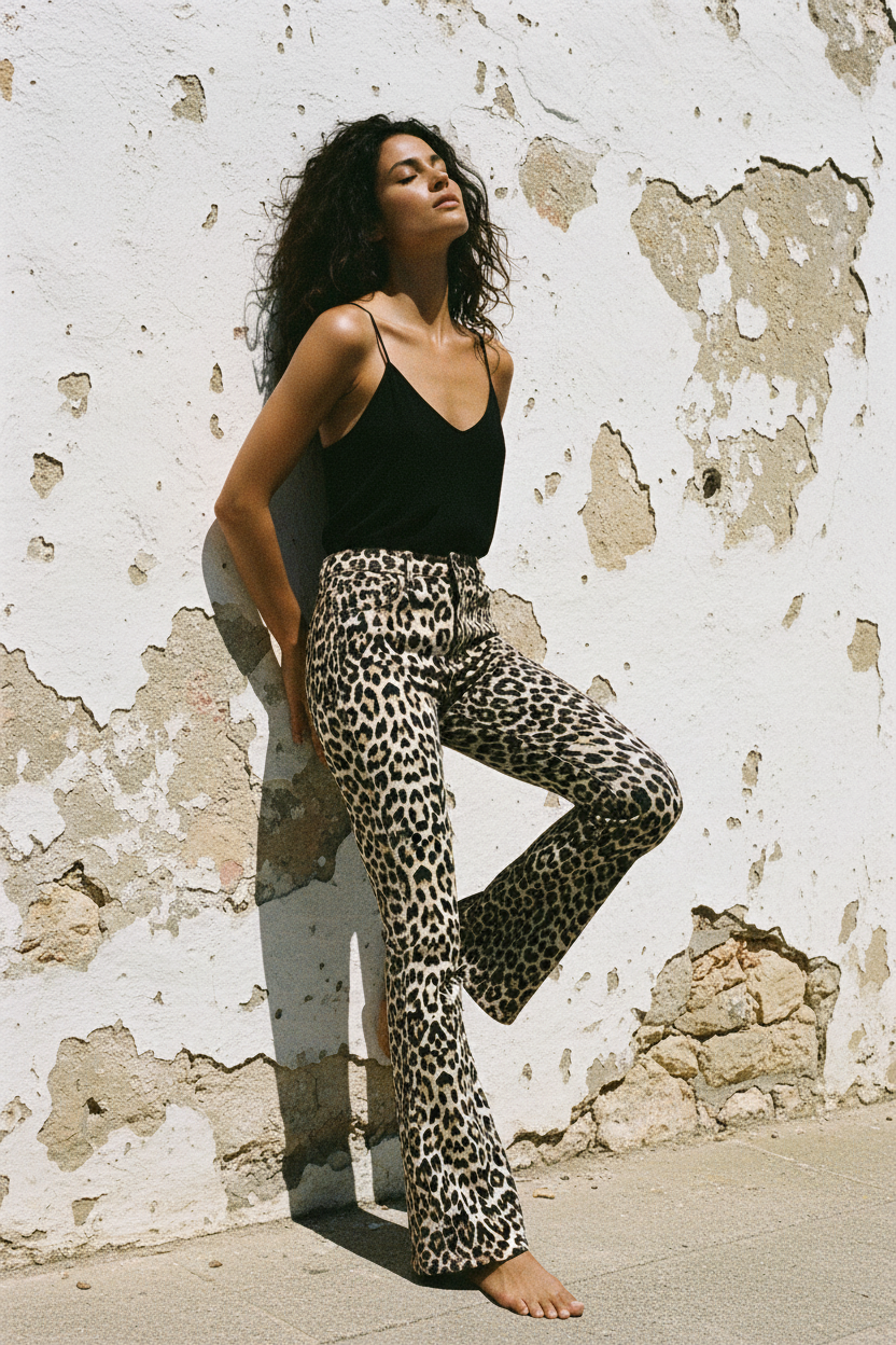 Flared Jeans Leopard Print Bio-Baumwolle – LACLARA mediterrane Mode