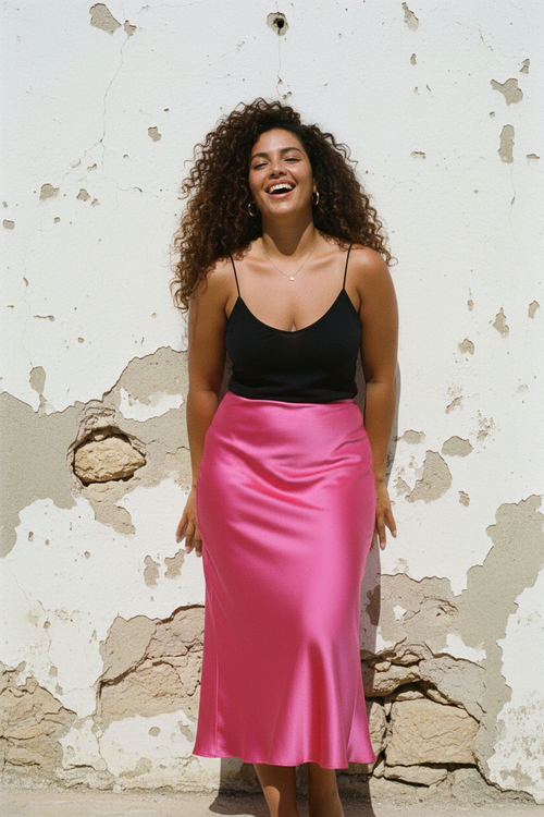 Bella Satin Midi Rock – Hot Pink – LACLARA mediterrane Mode