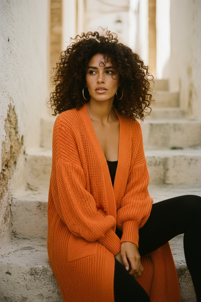 Oversized Strickjacke — Leuchtendes Sommer-Orange – LACLARA mediterrane Mode