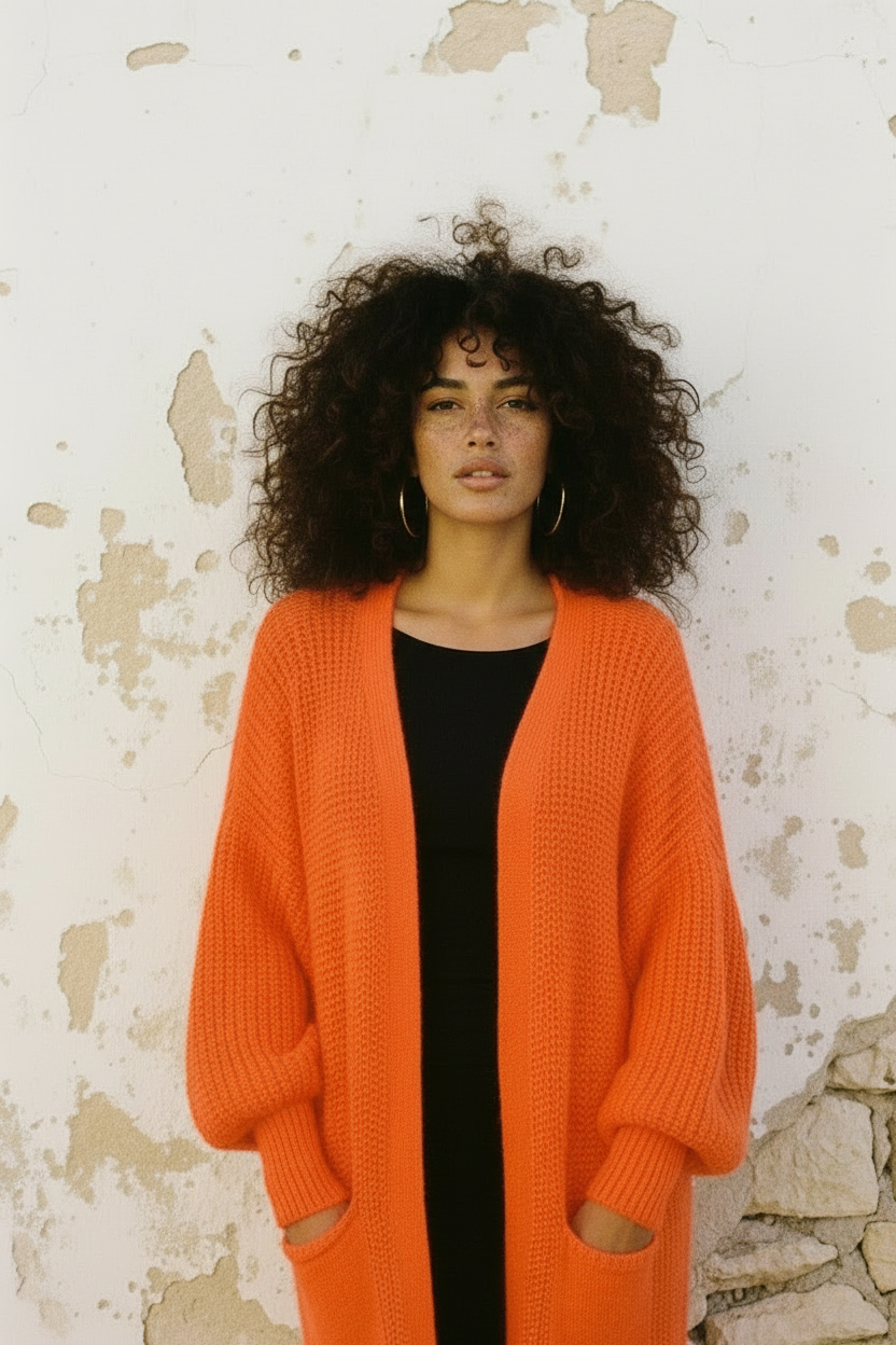 Oversized Strickjacke — Leuchtendes Sommer-Orange – LACLARA mediterrane Mode