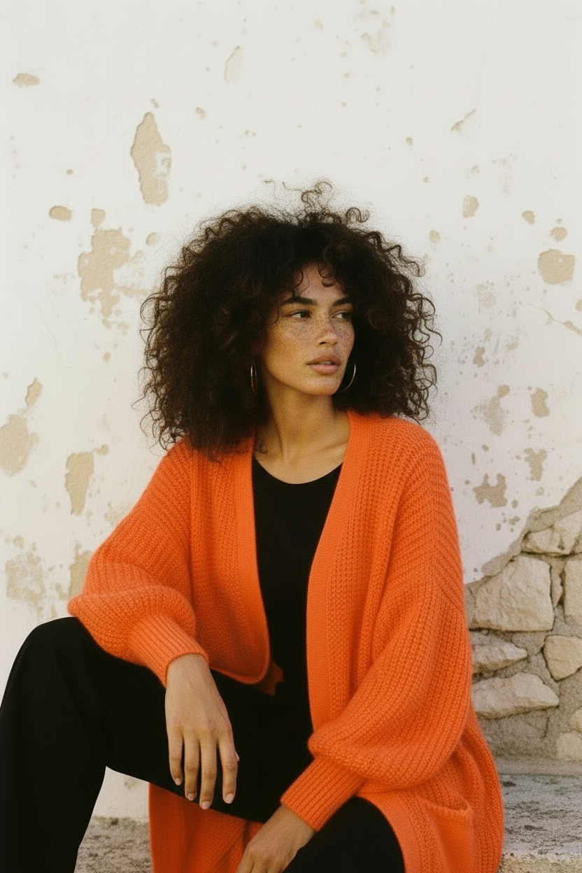 Oversized Strickjacke — Leuchtendes Sommer-Orange – LACLARA mediterrane Mode