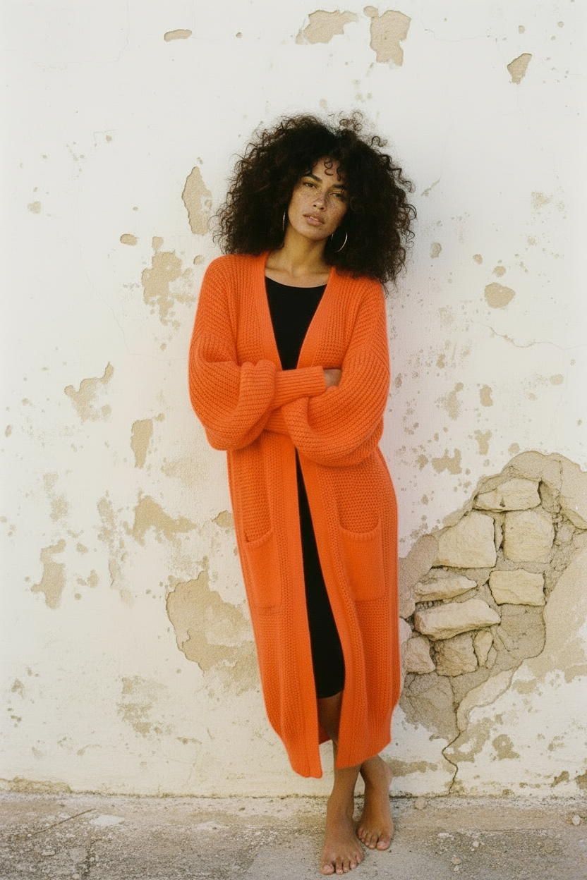 Oversized Strickjacke — Leuchtendes Sommer-Orange – LACLARA mediterrane Mode