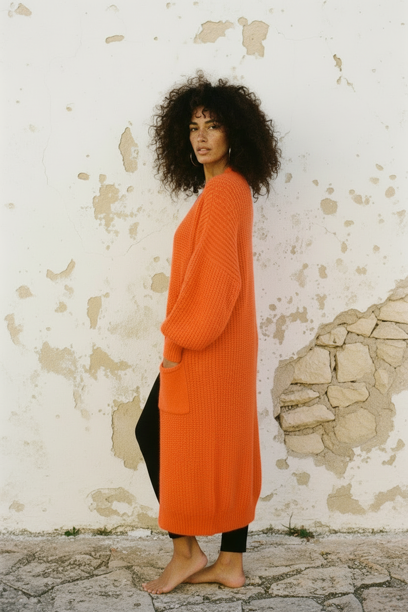 Oversized Strickjacke — Leuchtendes Sommer-Orange – LACLARA mediterrane Mode