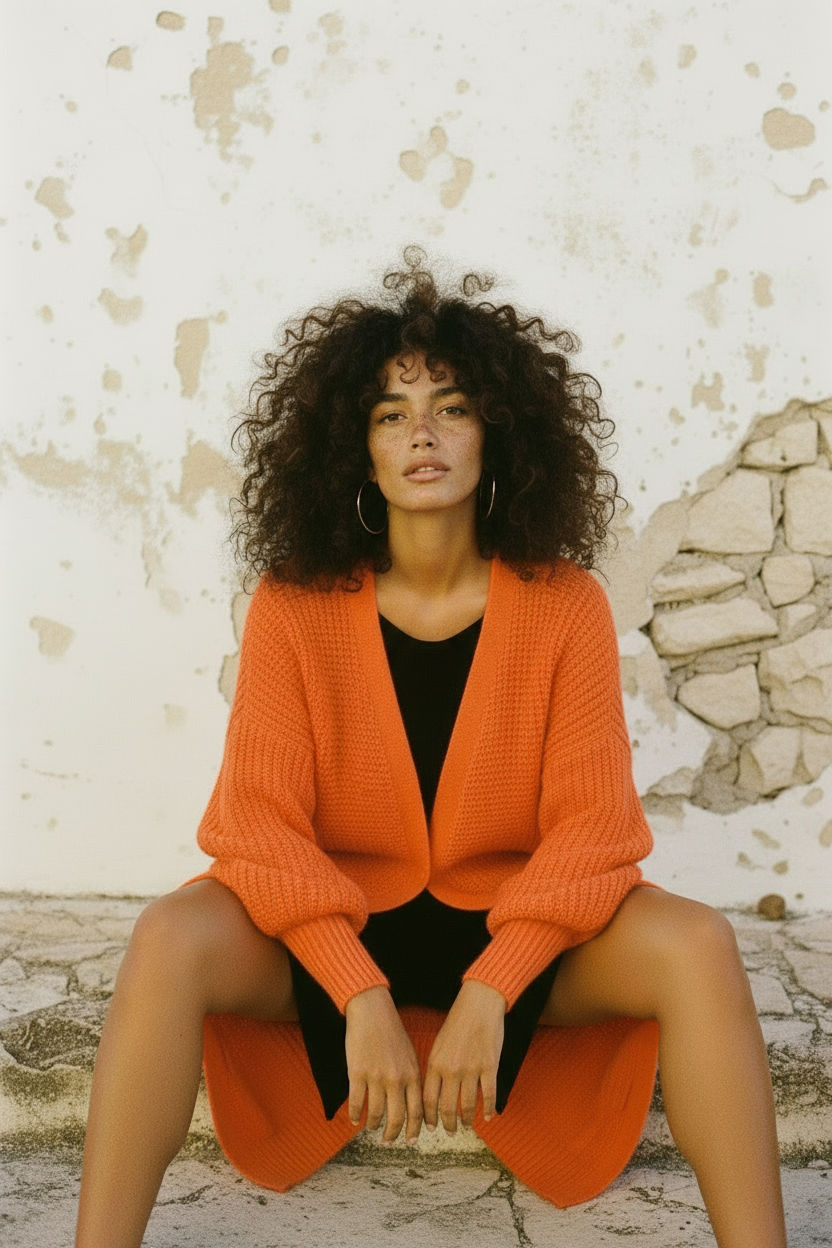 Oversized Strickjacke — Leuchtendes Sommer-Orange – LACLARA mediterrane Mode