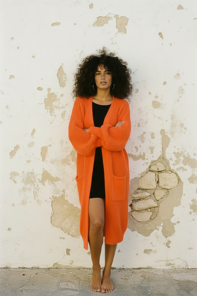 Oversized Strickjacke — Leuchtendes Sommer-Orange – LACLARA mediterrane Mode