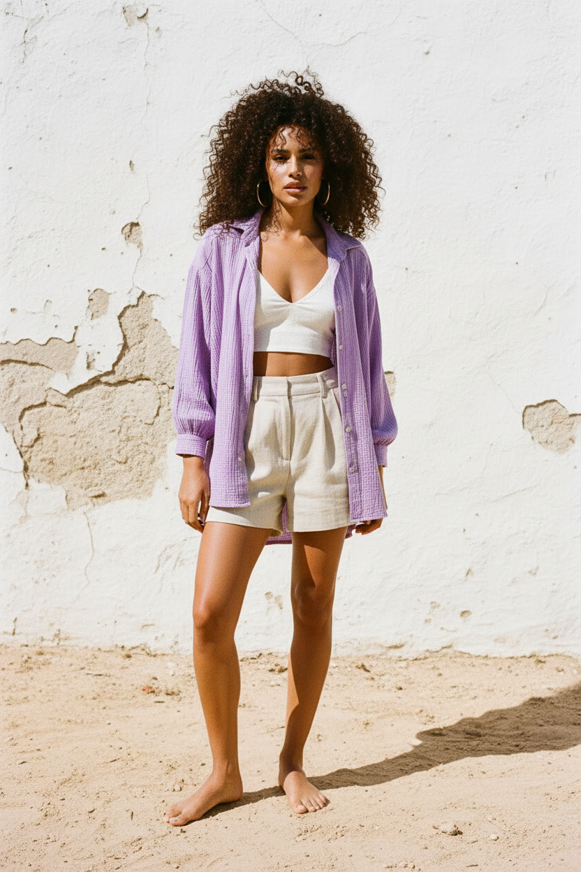 Lila Musselin Bluse – LACLARA mediterrane Mode