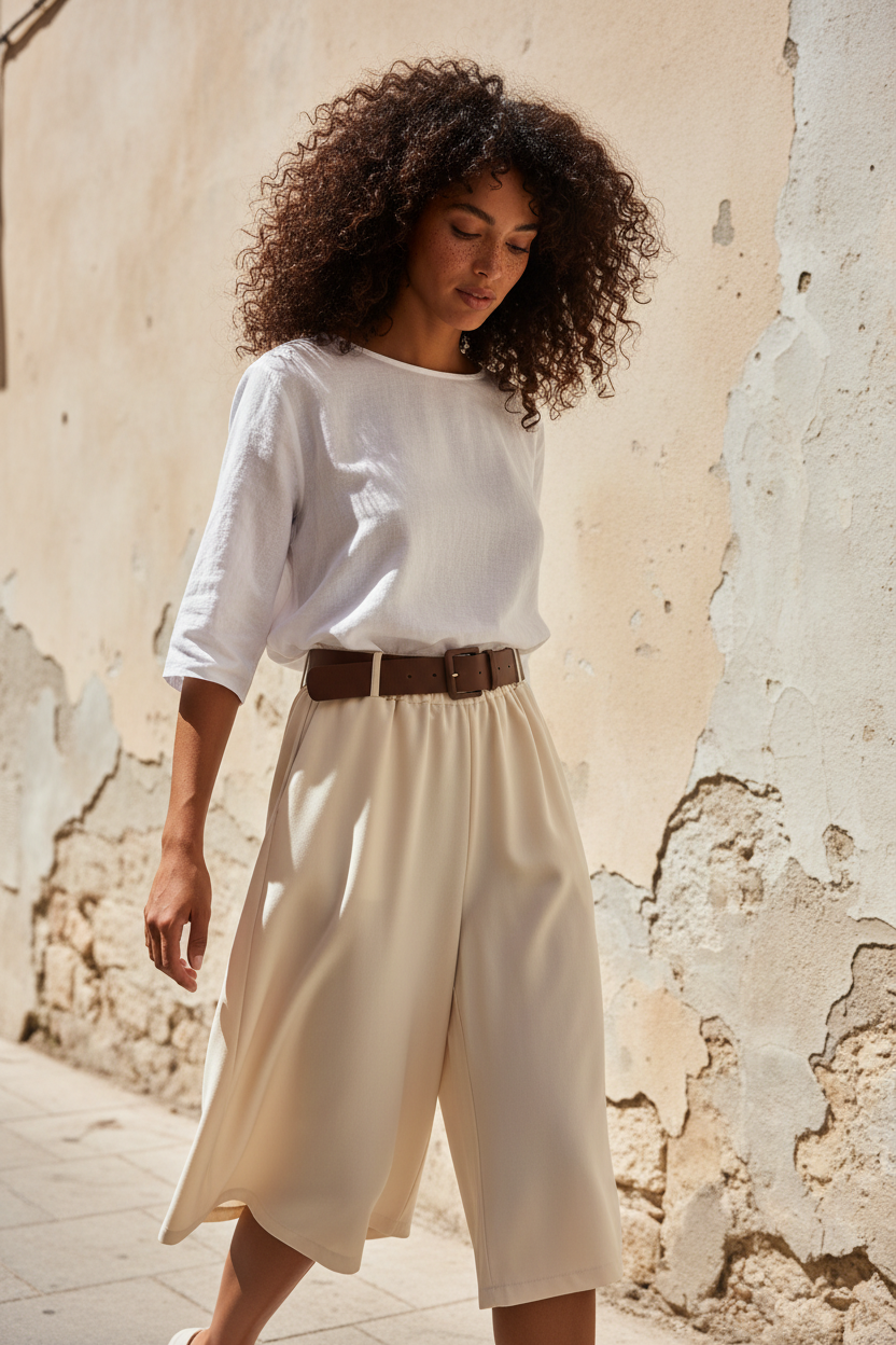 Boho Culotte mit Gürtel - mediterrane Sommerhose – LACLARA mediterrane Mode