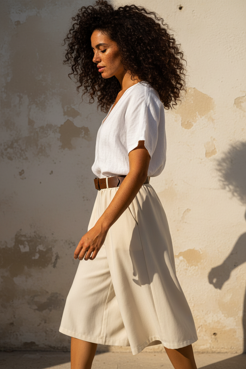 Boho Culotte mit Gürtel - mediterrane Sommerhose – LACLARA mediterrane Mode