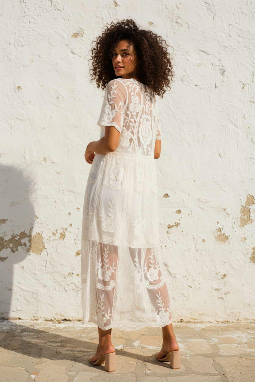Weißes Boho Spitzenkleid – Sommerkleid Maxikleid – LACLARA mediterrane Mode