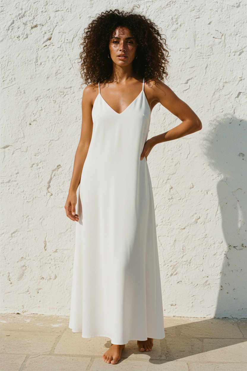 Weißes Maxi-Sommerkleid Ibiza Style – Frontansicht