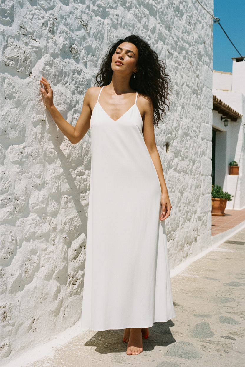 Weißes Maxi-Sommerkleid Ibiza Style – Rückenansicht
