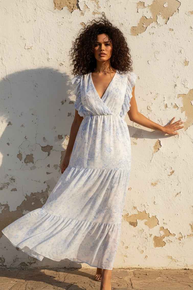 Azzurra Maxi-Kleid – Blaues Blumenprint