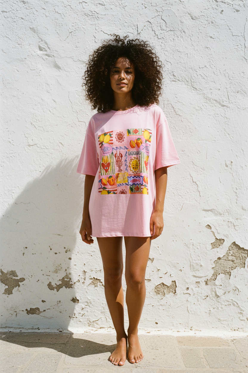 Sicily Graphic Shirt Rosa – Mit Jeans, Gasse