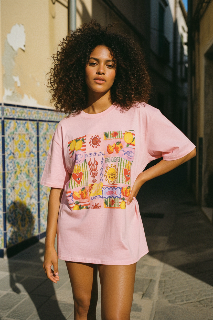 Sicily Graphic Shirt Rosa – Gasse, Steinwand