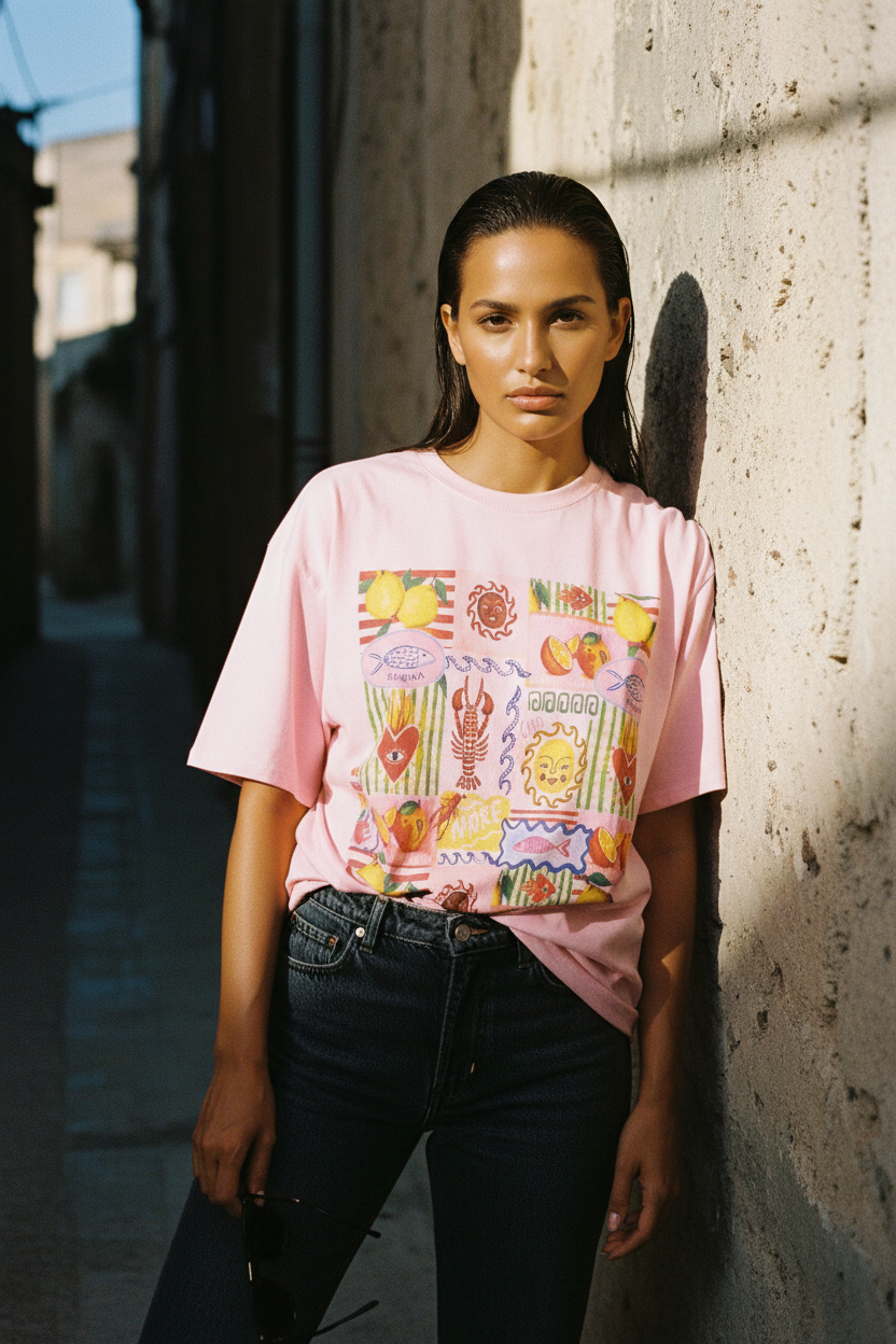 Sicily Graphic Shirt Rosa – Detail Print