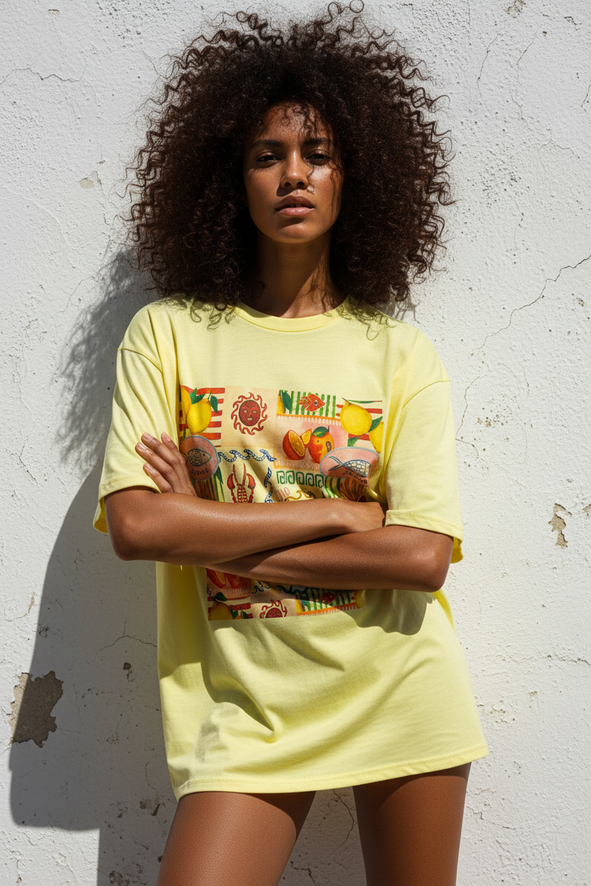 Sicily Graphic Shirt – Kurvig, gelber Bikini