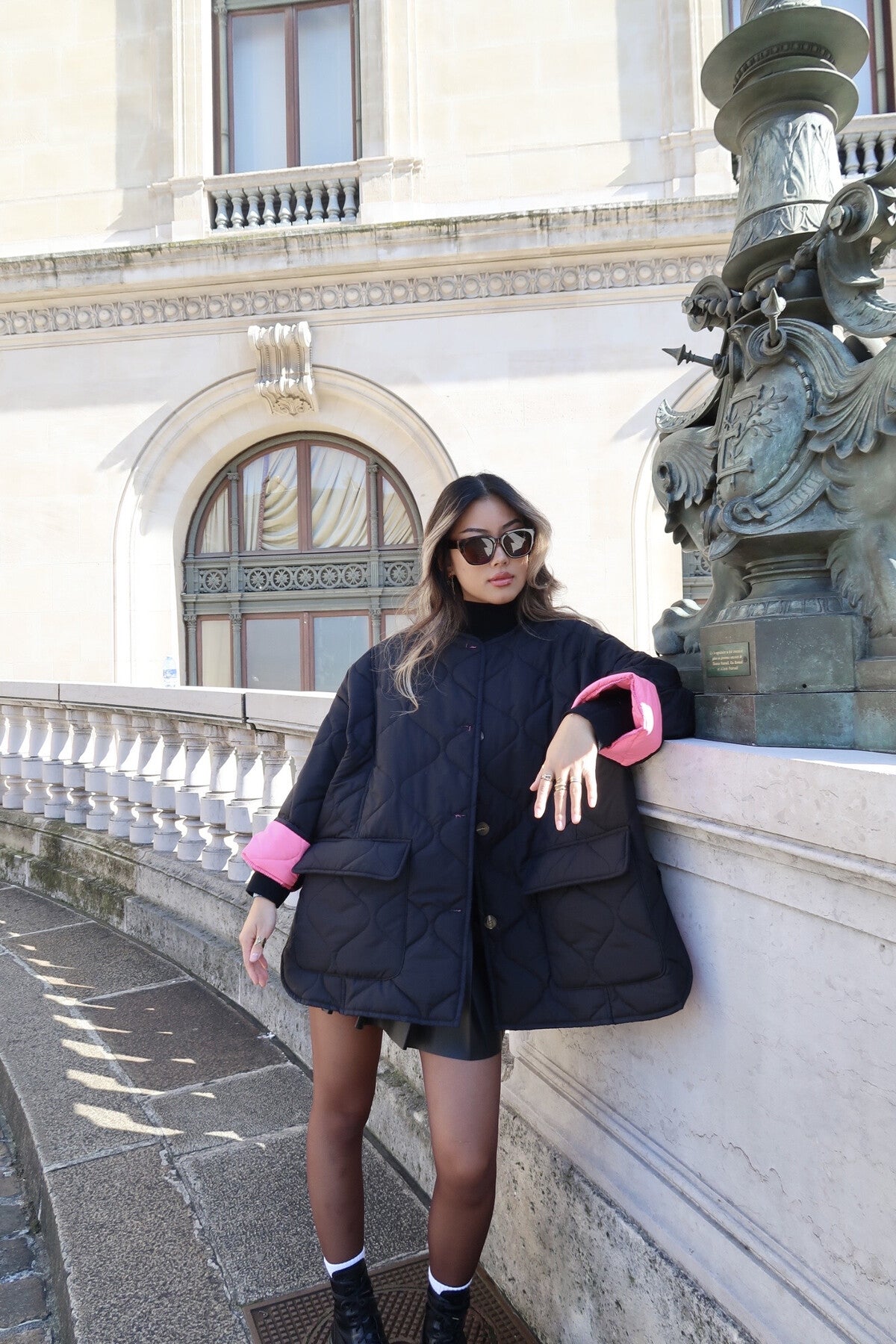 Oversized Steppjacke Schwarz/Pink – LACLARA mediterrane Mode