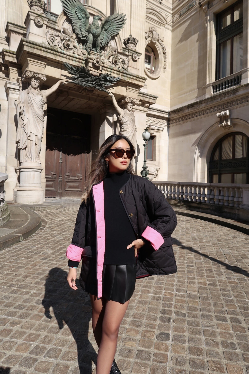 Oversized Steppjacke Schwarz/Pink – LACLARA mediterrane Mode