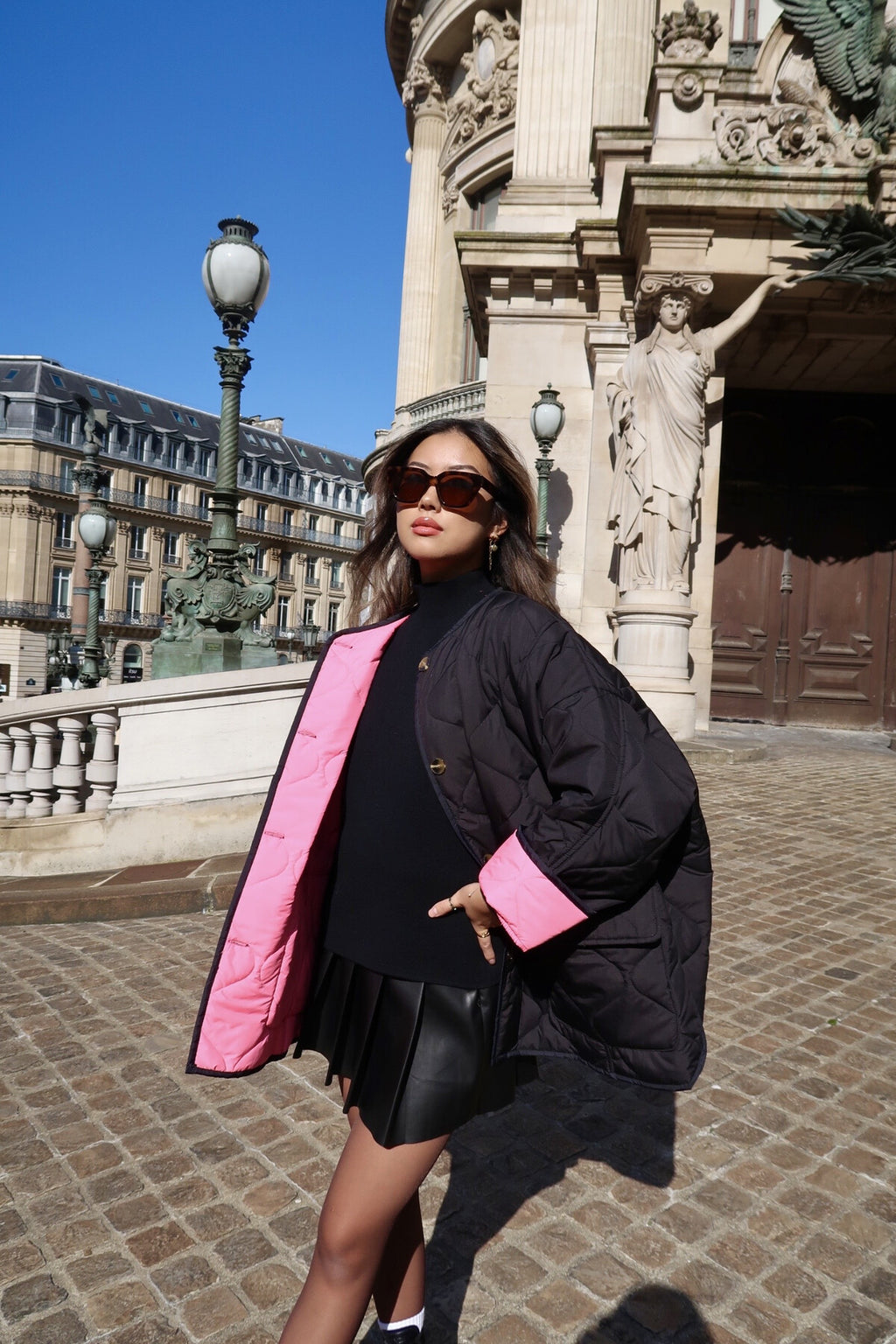 Oversized Steppjacke Schwarz/Pink – LACLARA mediterrane Mode