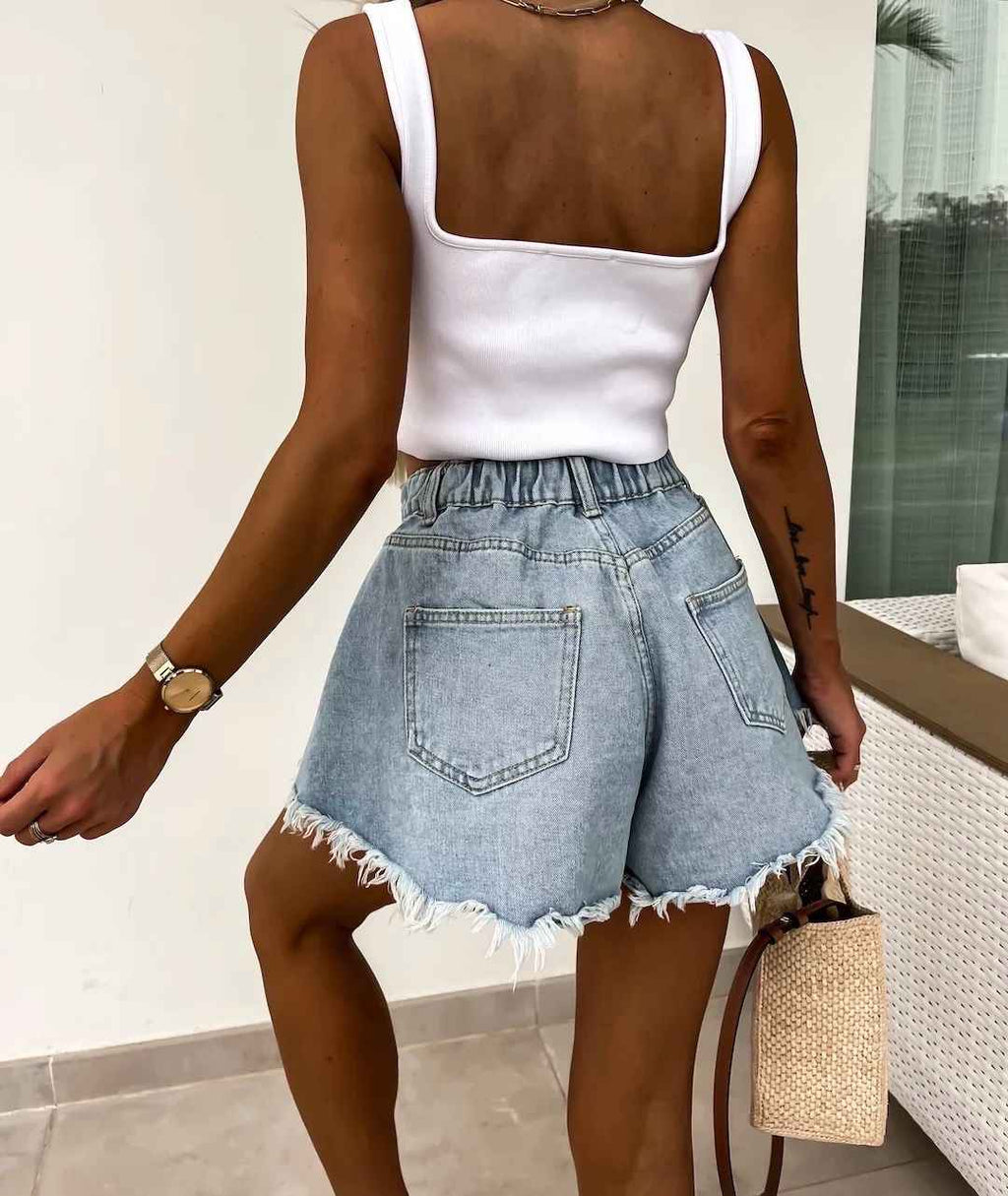 Denim Shorts Hellblau mit Fransen